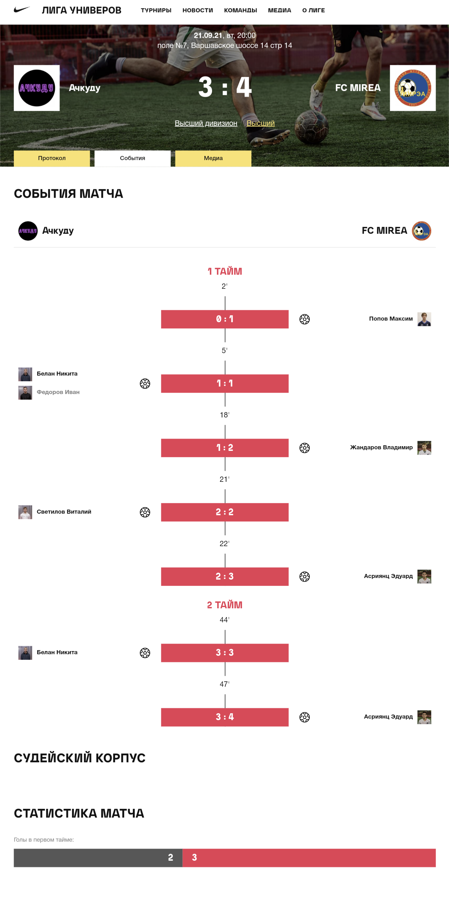 Скриншот события матча